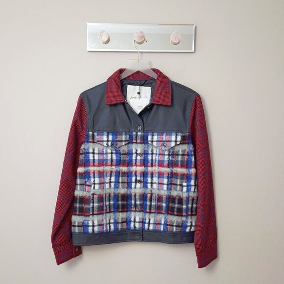 NWT Desigual wool blend Ingrid plaid faux leather bomber jacket, EU L - Picture 6 of 10